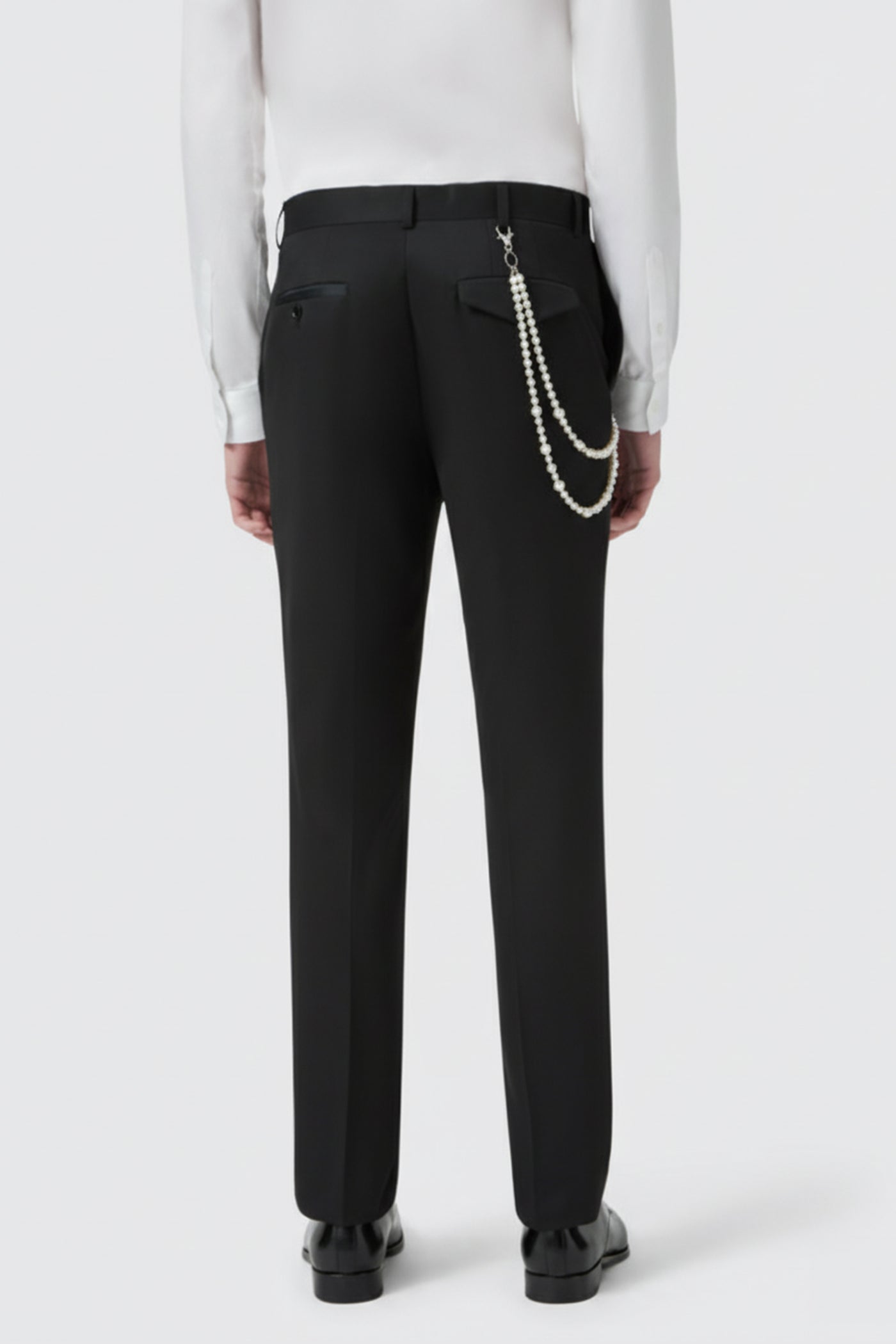 Flint Slim Fit Black Tuxedo Suit Pants With Pearl Chain
