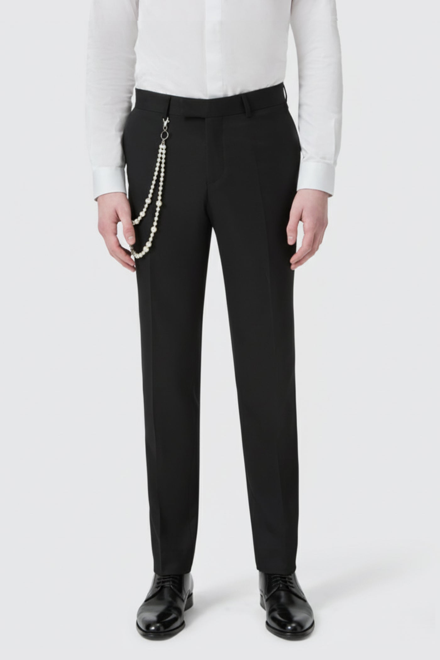 Flint Slim Fit Black Tuxedo Suit Pants With Pearl Chain