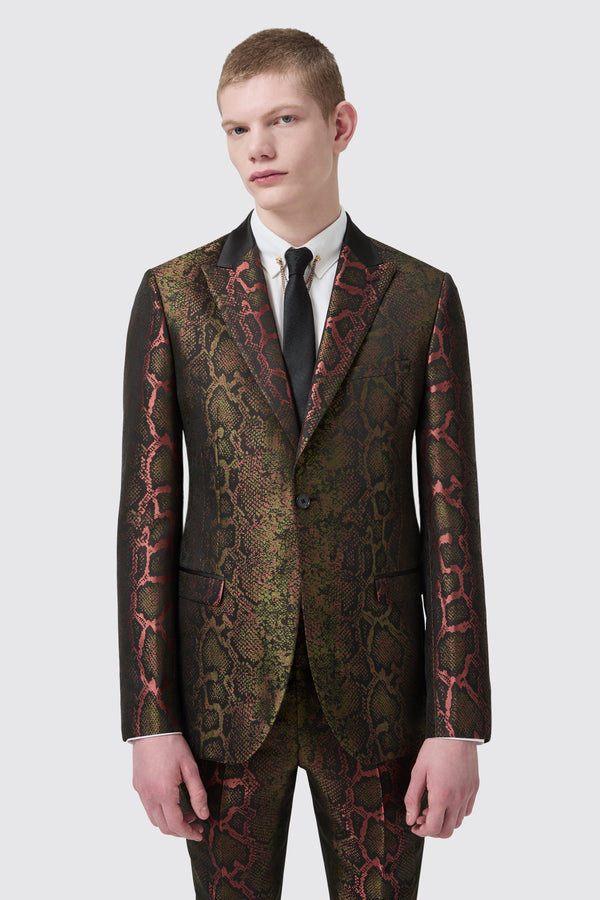 Koven Slim Fit Green Jacquard Snakeskin Suit Jacket
