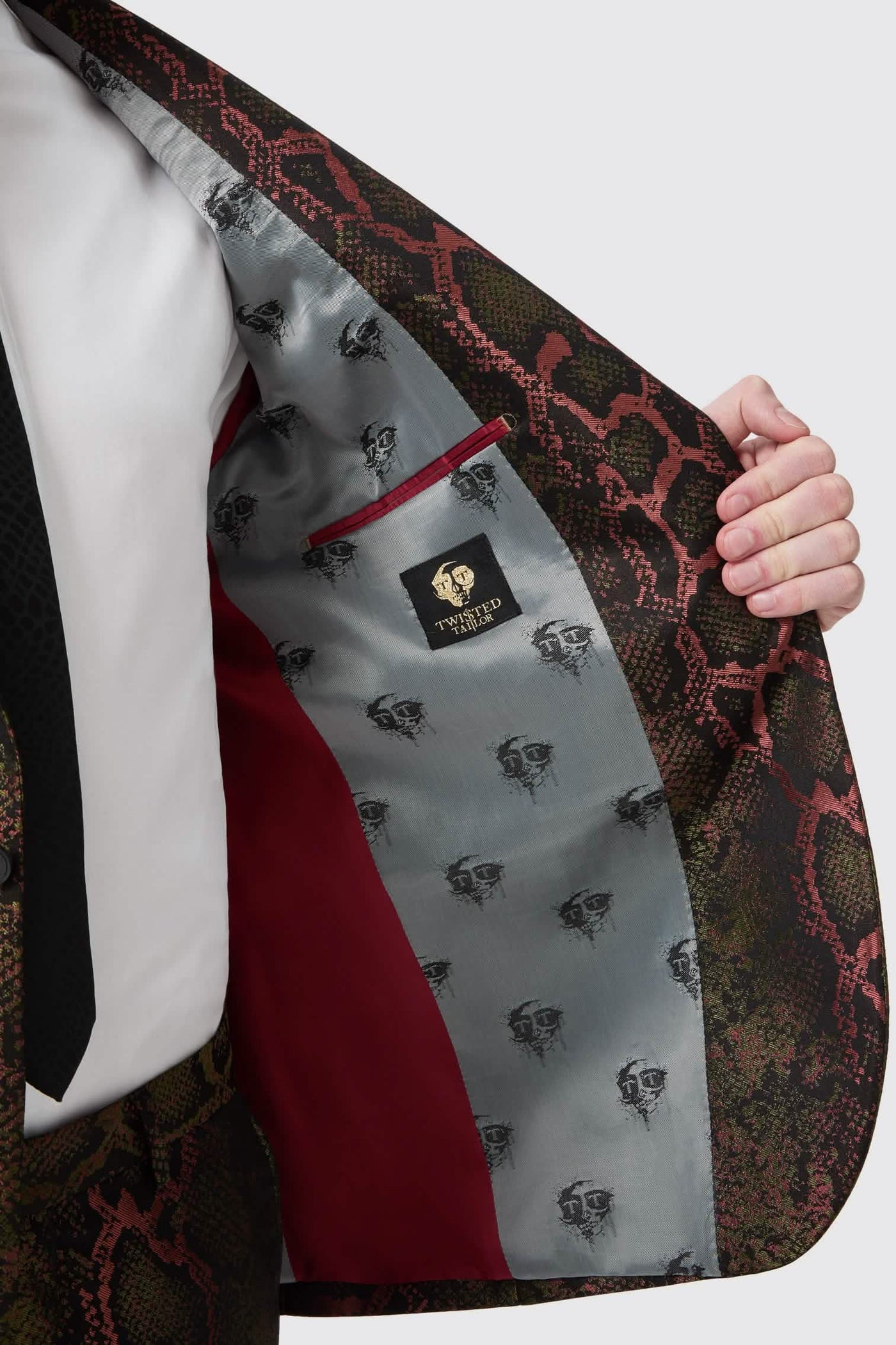 Koven Slim Fit Green Jacquard Snakeskin Suit