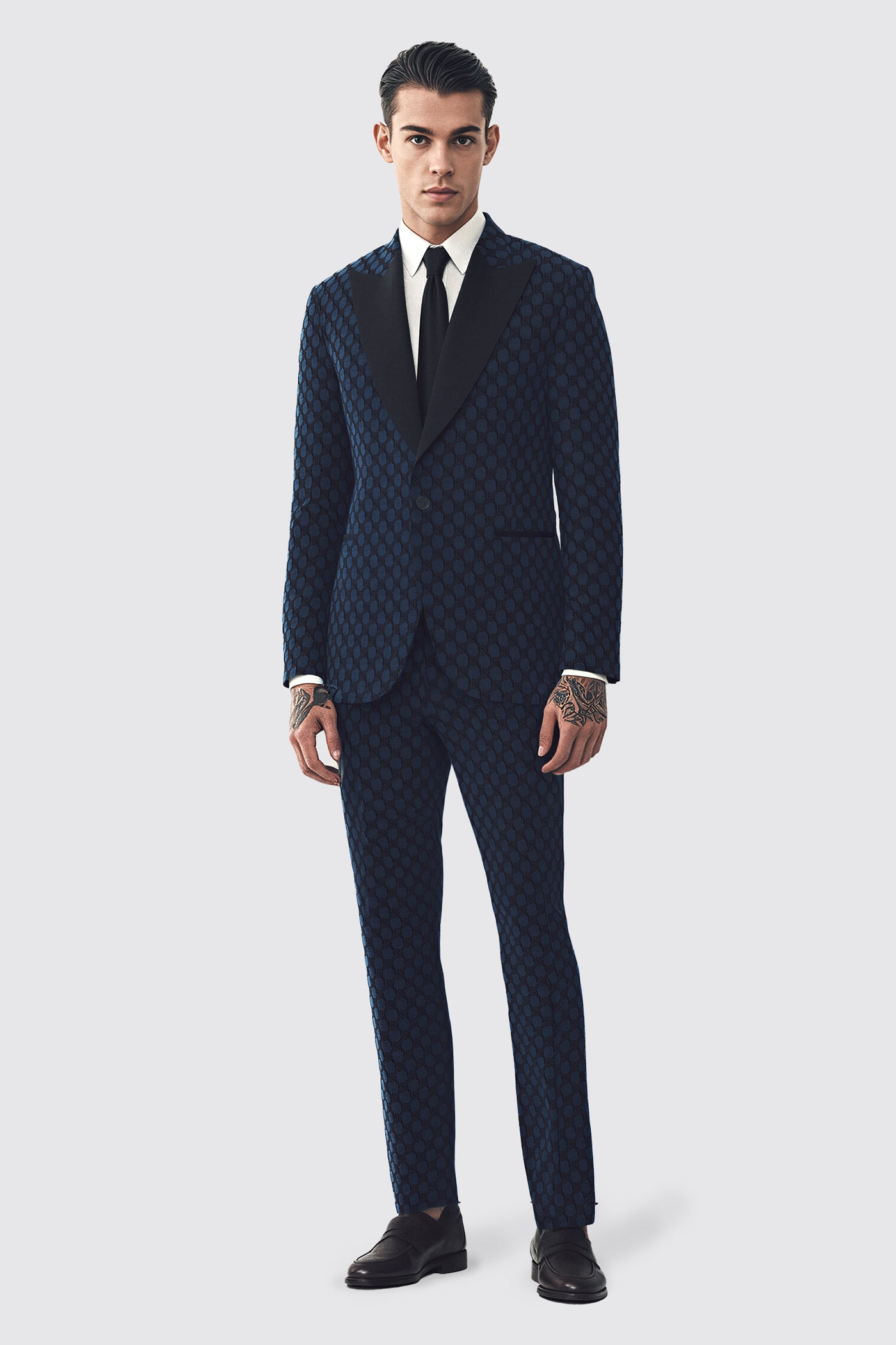 Papatya Slim Fit Navy Jacquard Suit