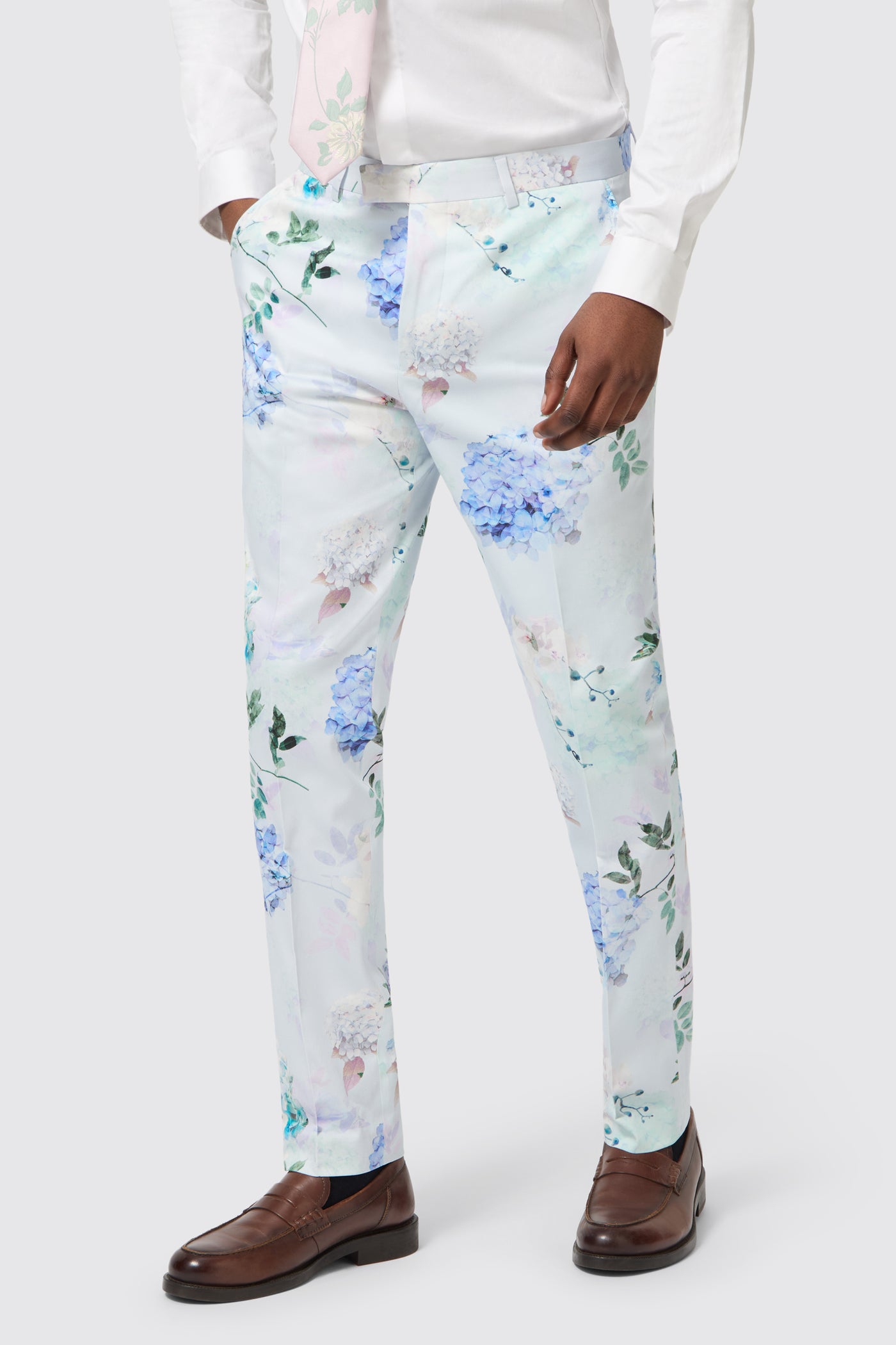Pickhurst Skinny Fit Blue Floral Cotton Pants