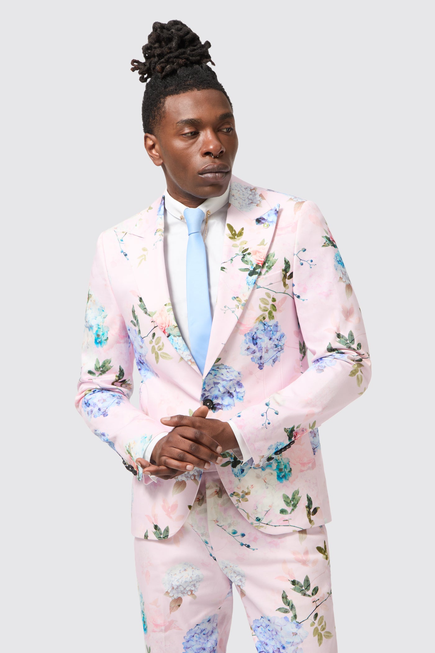 Pickhurst Skinny Fit Pink Floral Cotton Suit