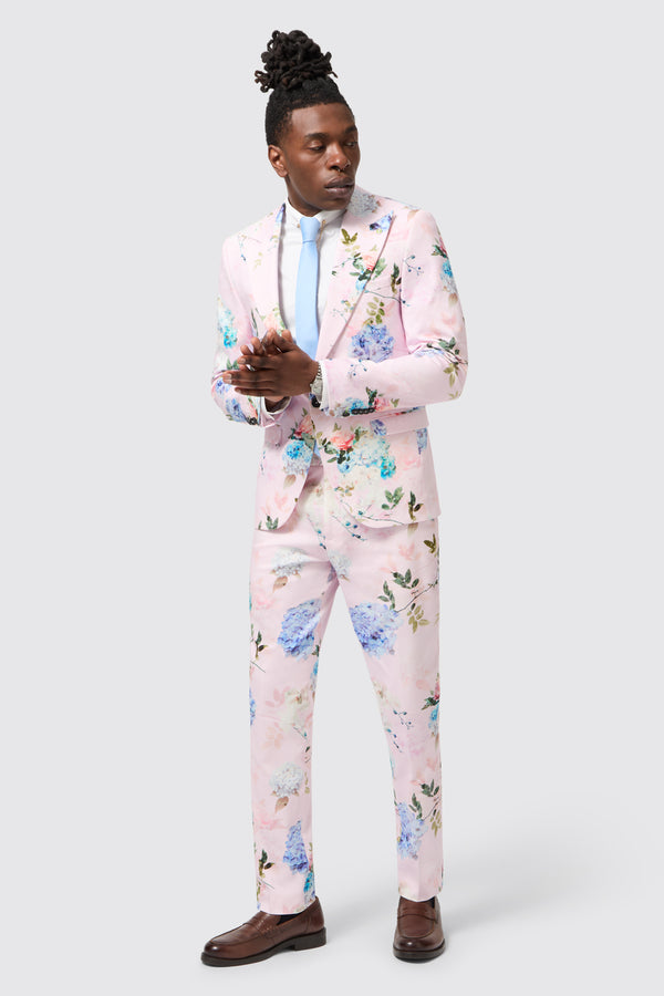 Pickhurst Skinny Fit Pink Floral Cotton Suit