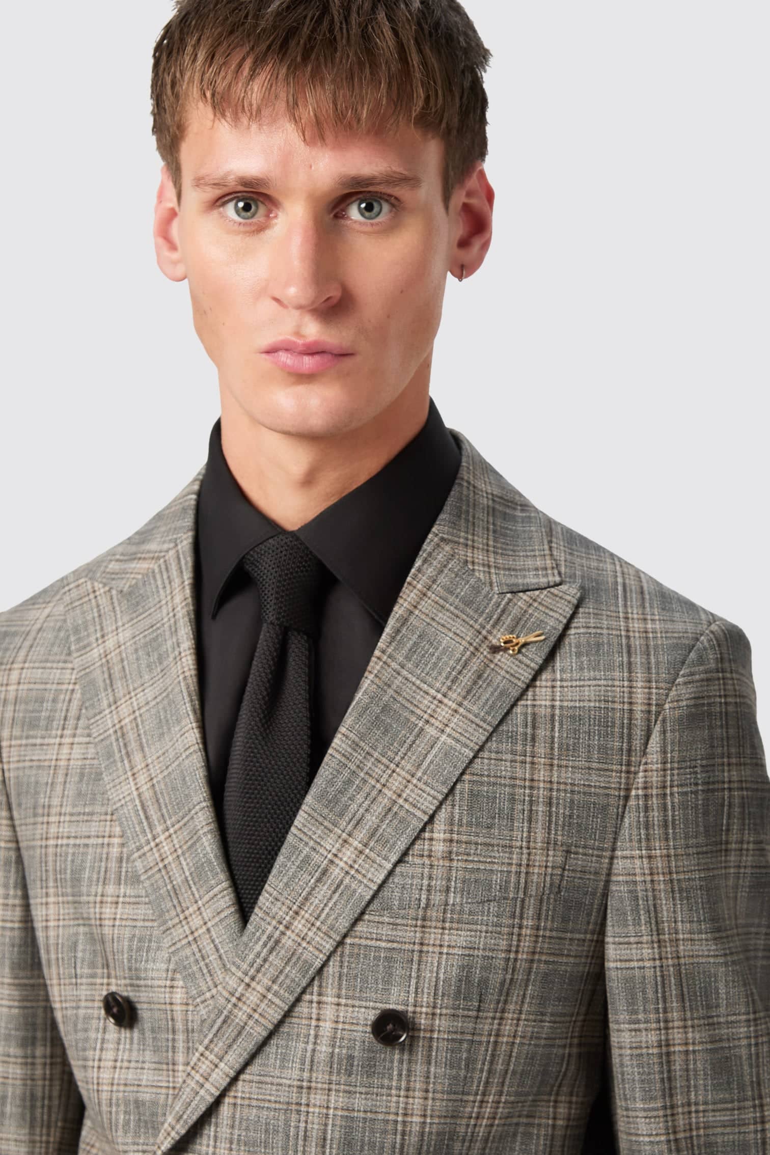 Plunkett Slim Fit Gray Check Double Breasted Jacket — Twisted Tailor