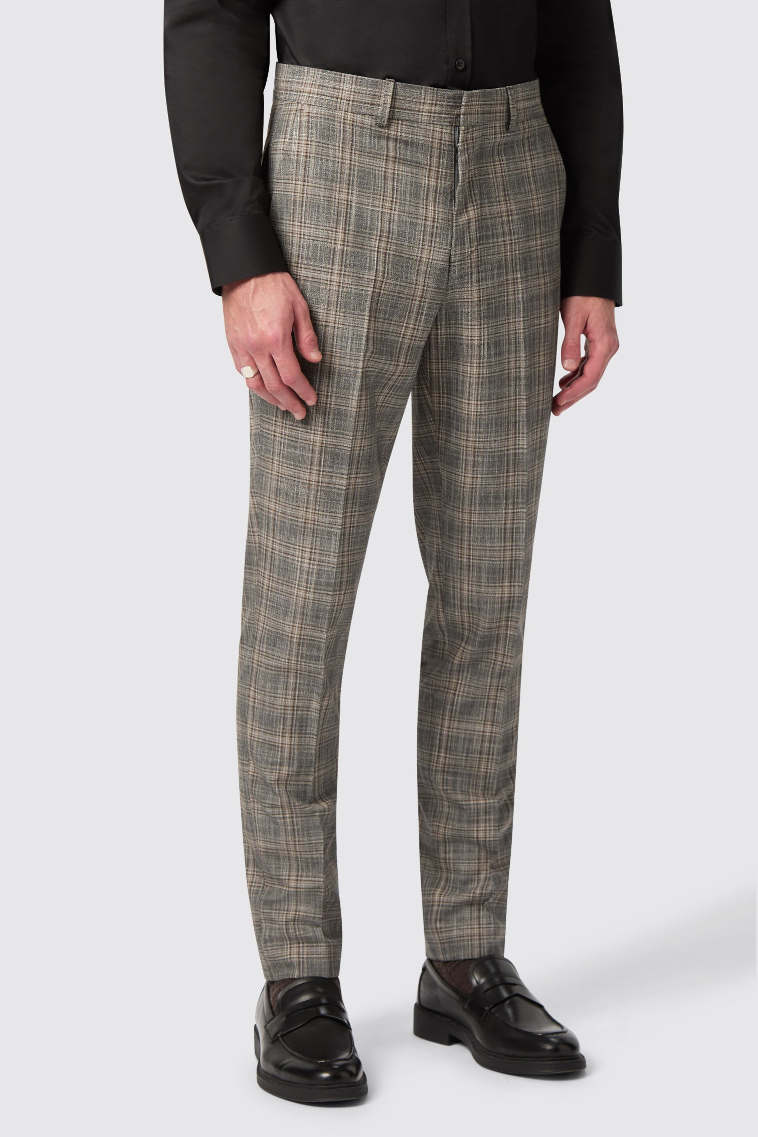 Plunkett Slim Fit Gray Check Pants — Twisted Tailor