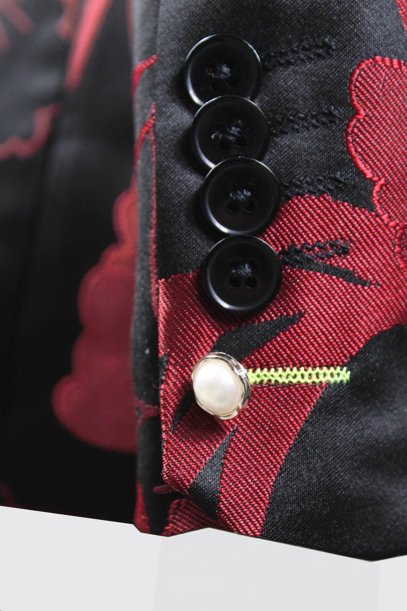 Ramos Slim Fit  Red Floral Jacquard Suit Jacket With Gold Detailing