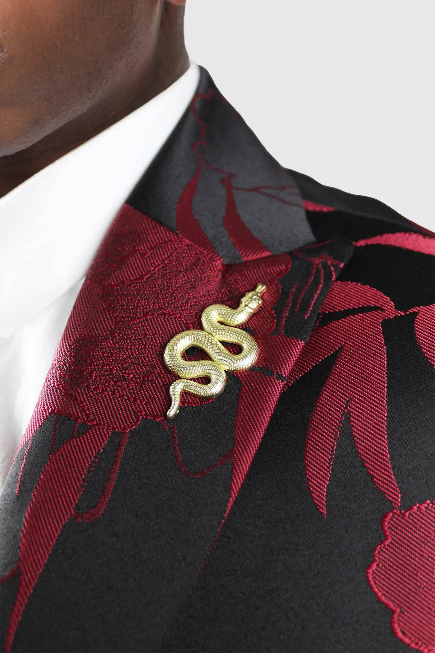 Ramos Slim Fit  Red Floral Jacquard Suit Jacket With Gold Detailing