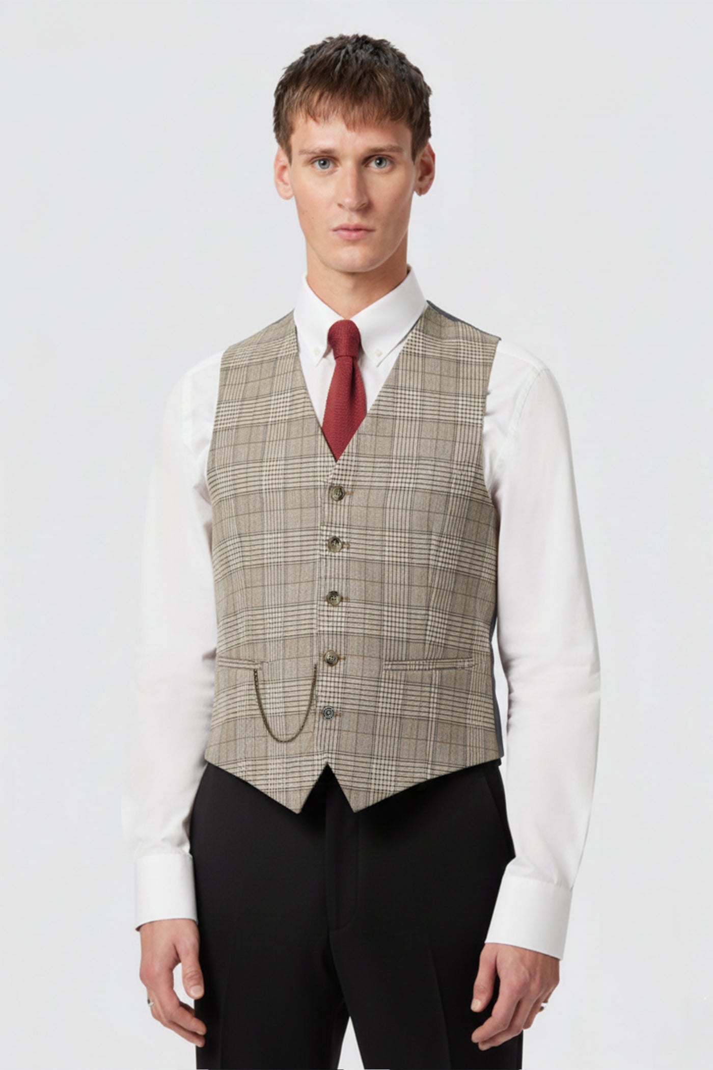 Roy Slim Fit Brown Check Waistcoat