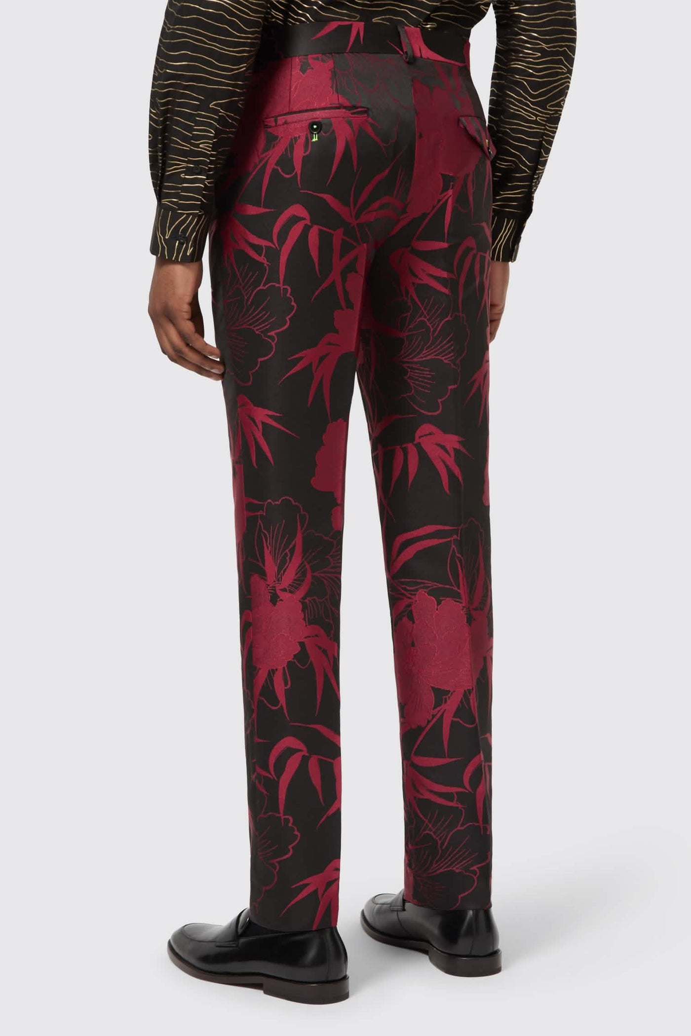 Ramos Slim Fit  Red Floral Jacquard Suit Jacket With Gold Detailing