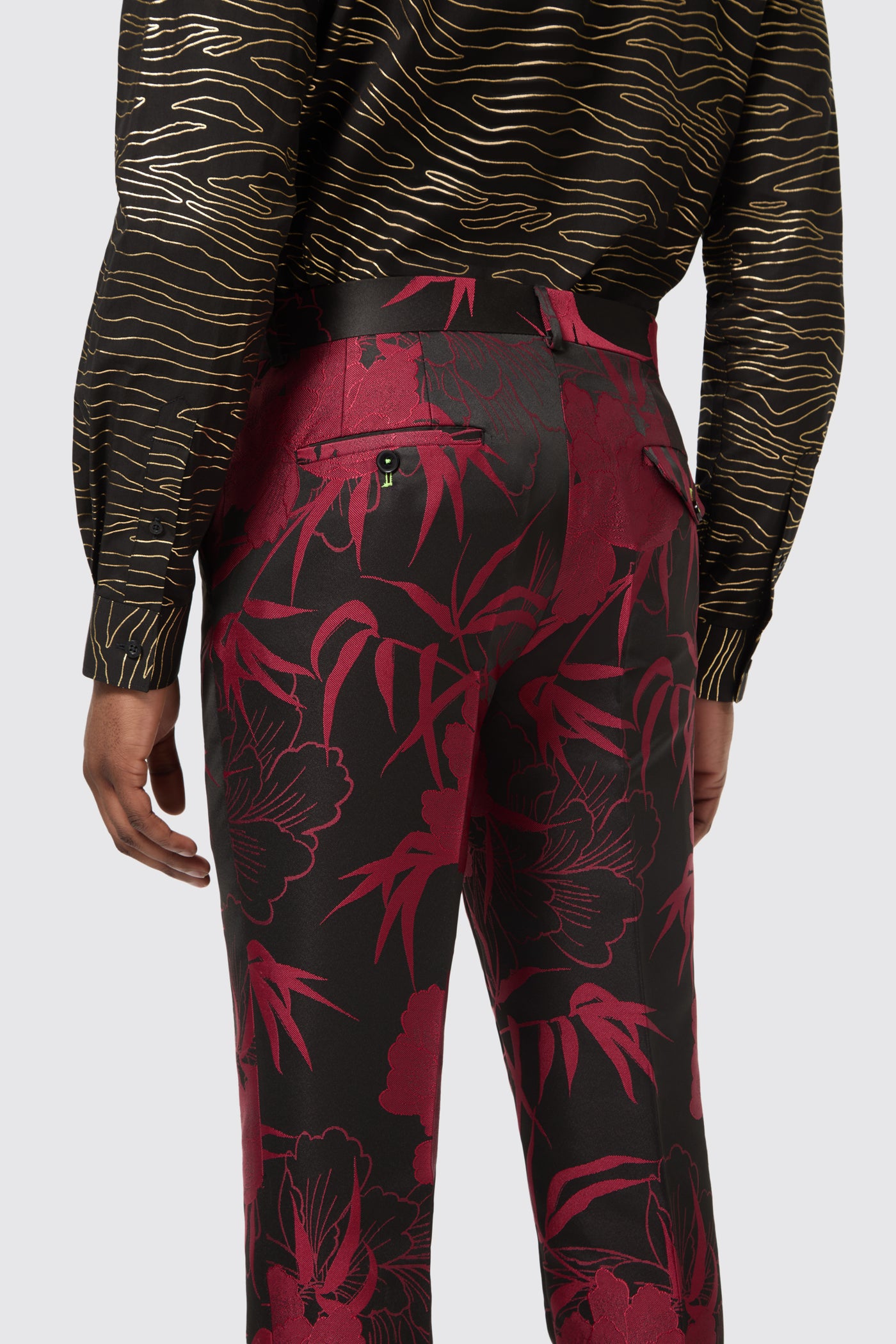 Ramos Slim Fit Red Floral Jacquard Trouser