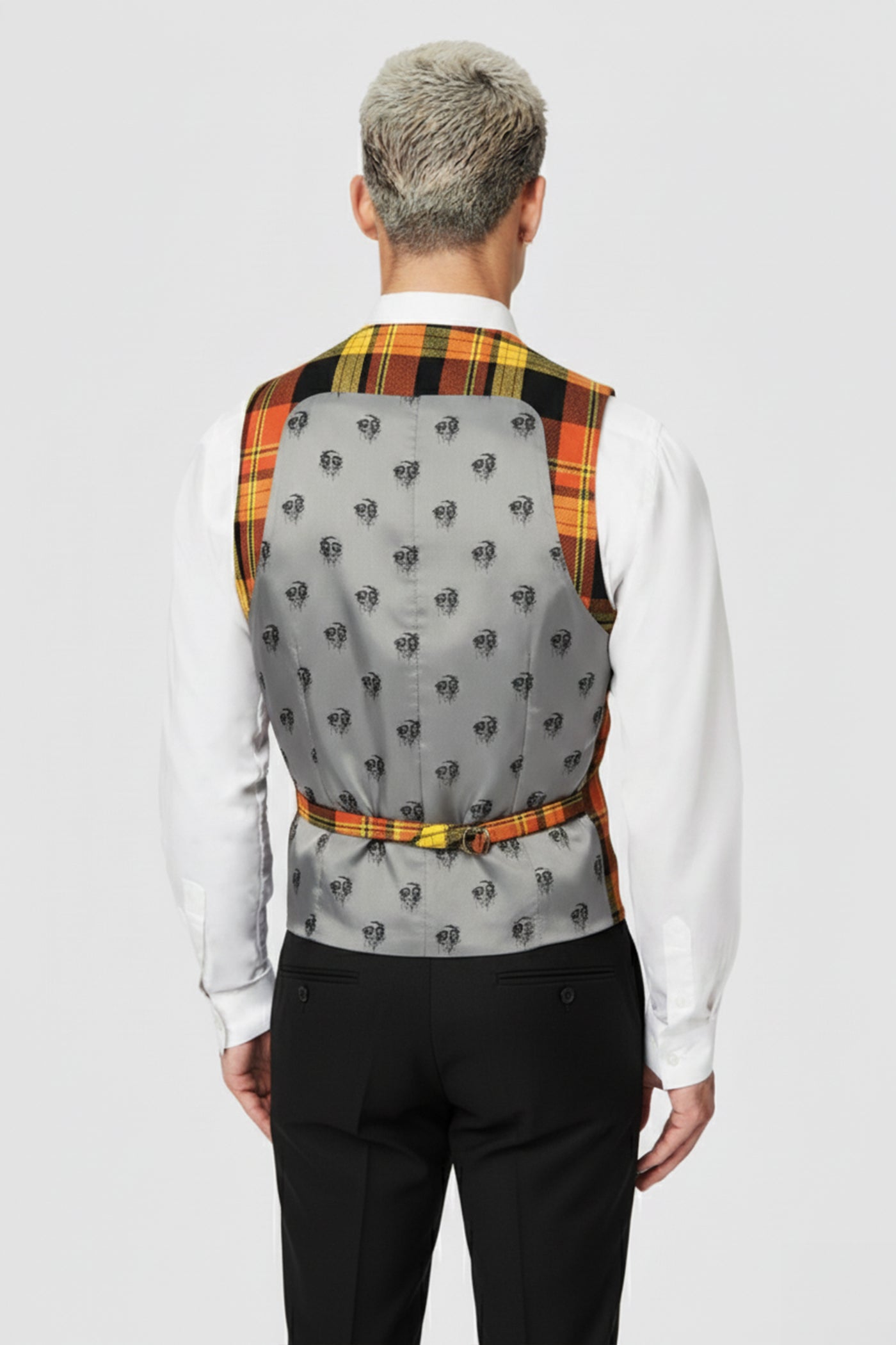 Spendolini Skinny Fit Orange Tartan Cotton Vest - ARCHIVE