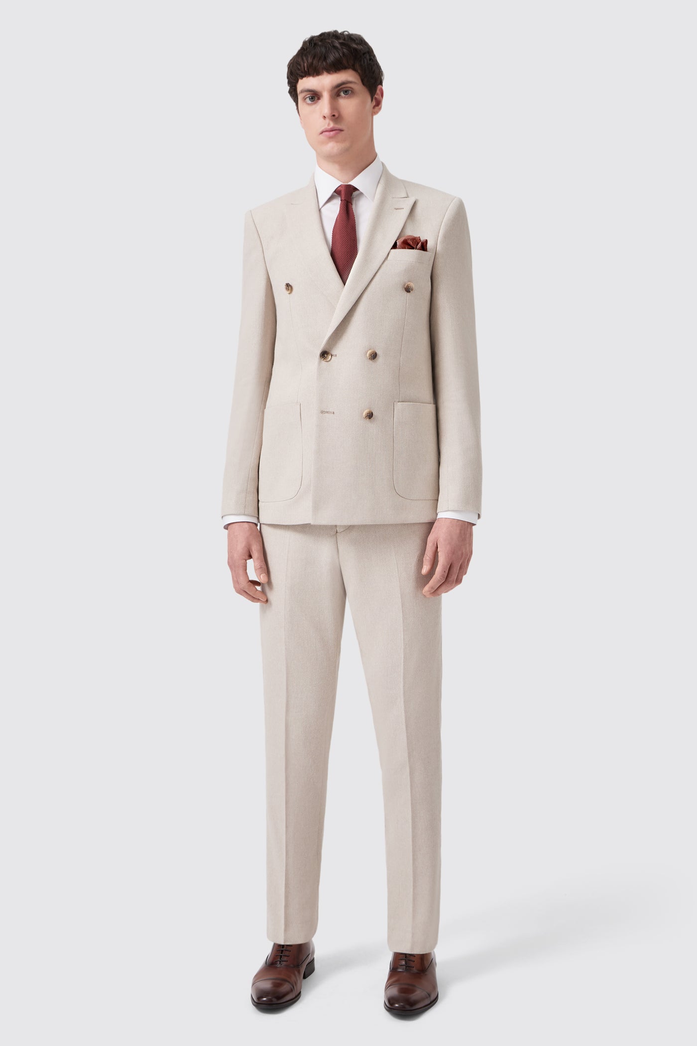 Sion Slim Fit Brown Herringbone Trouser