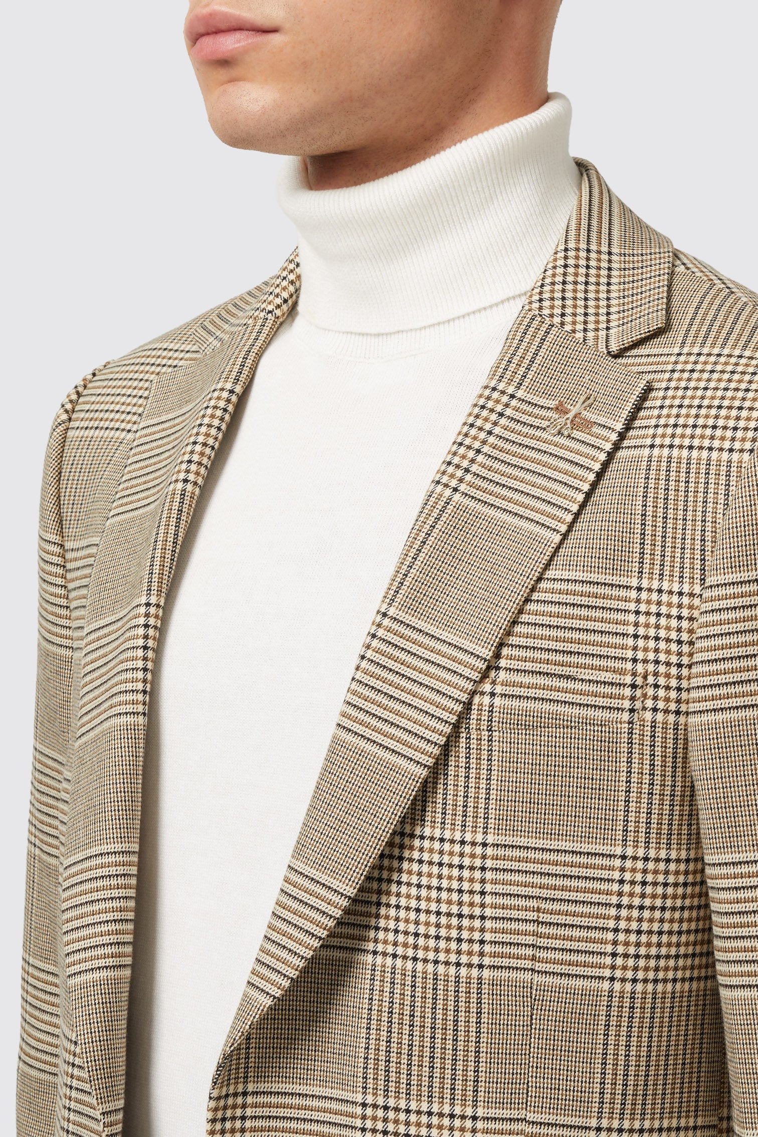 Shelby and Sons Strauss Slim Fit Neutral Check Jacket