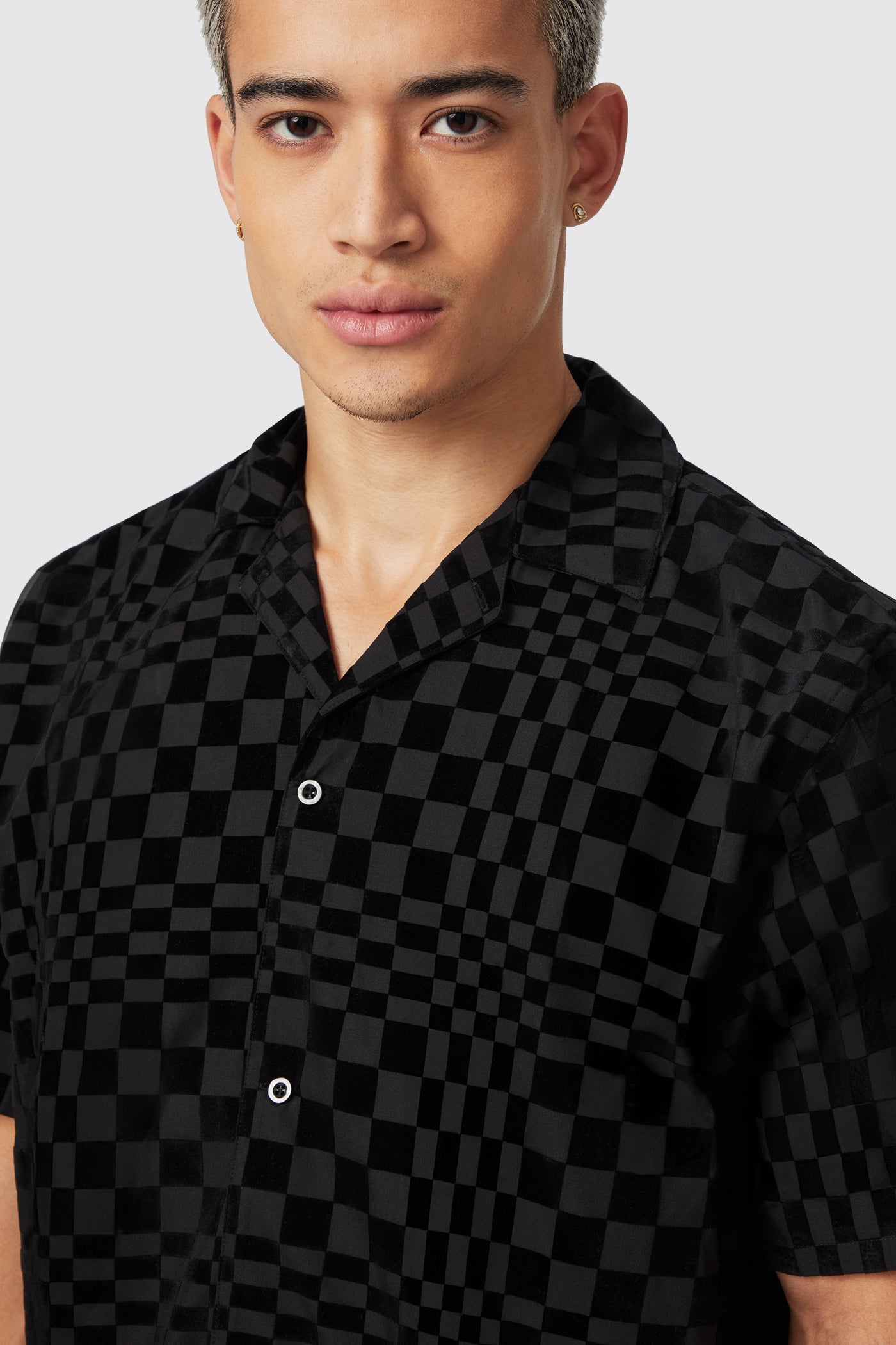 Tiber Slim Fit Black Check Short Sleeve Shirt