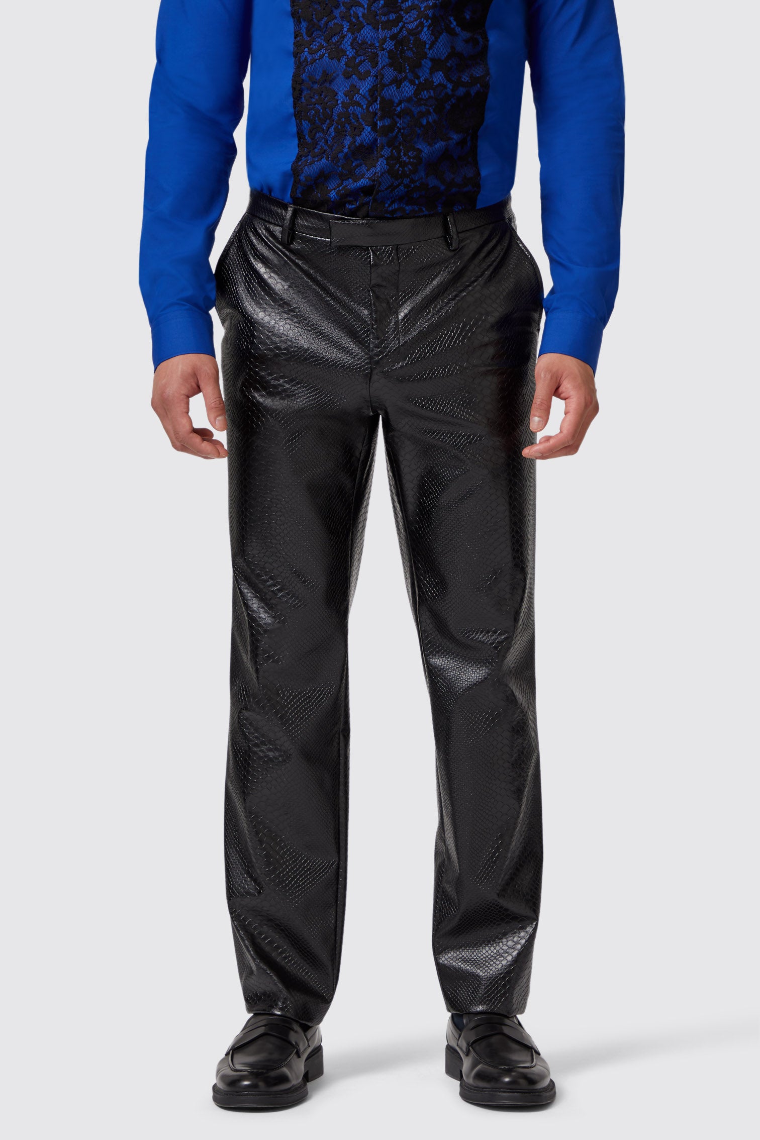 Trinity Slim Fit Faux Leather Snakeskin Trousers