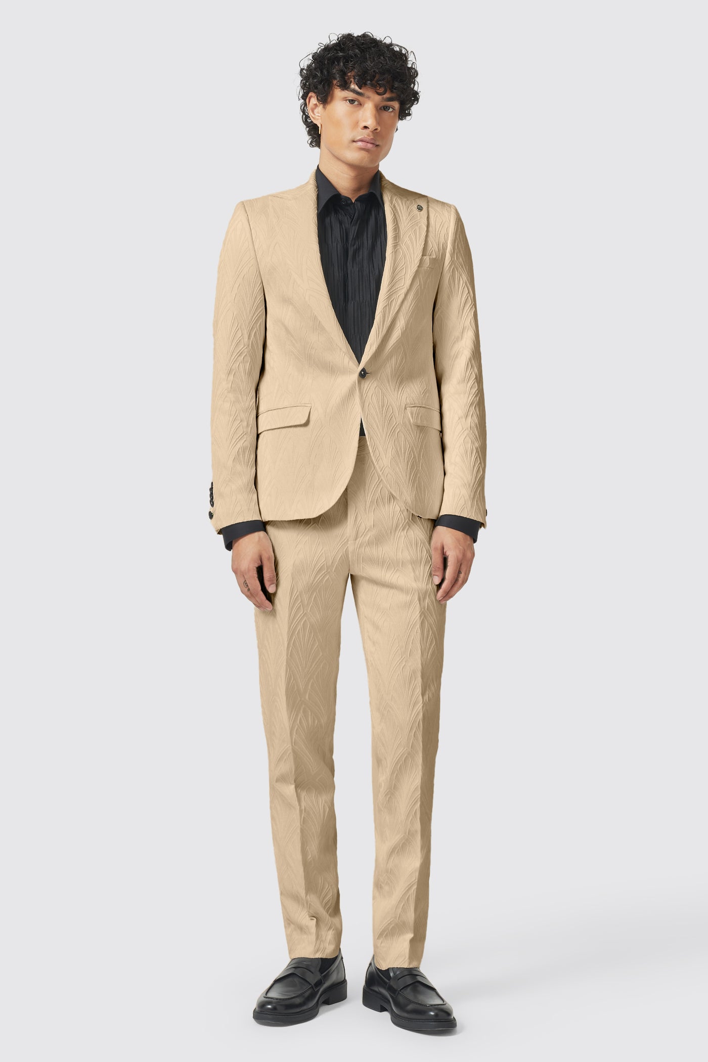 Makowski Slim Fit Beige Jacquard Trouser - ARCHIVE