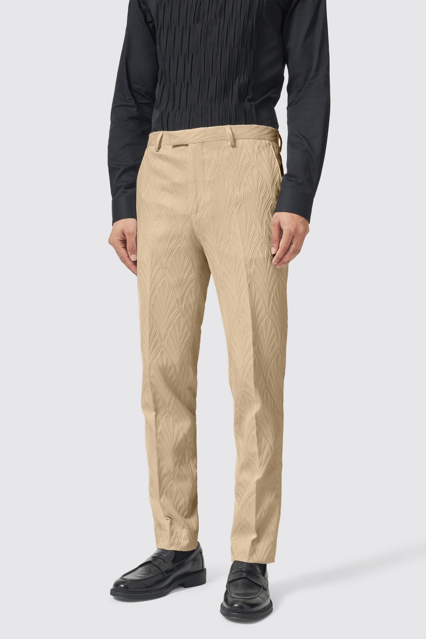 Makowski Slim Fit Beige Jacquard Trouser - ARCHIVE