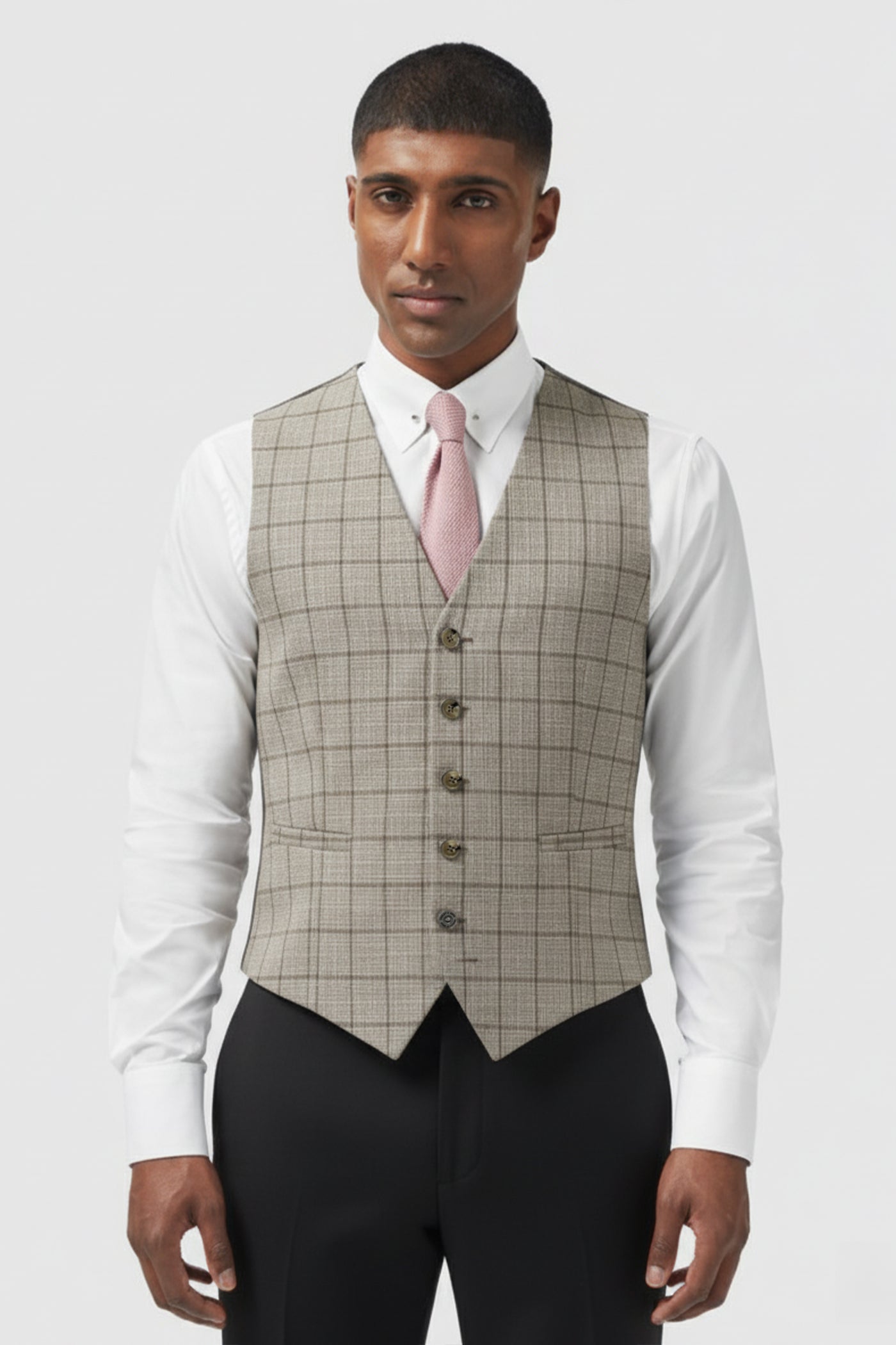 Wainwright Slim Fit Cream Check Waistcoat