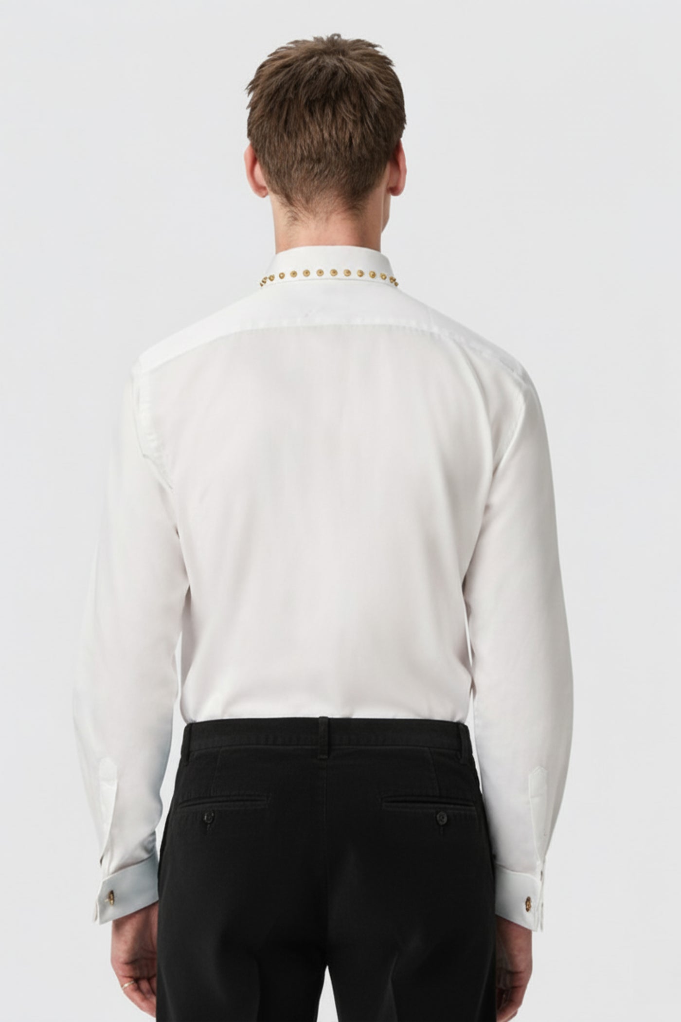 Leigh White Double Cuff Shirt with Gold Studded Collar - ARCHIVE