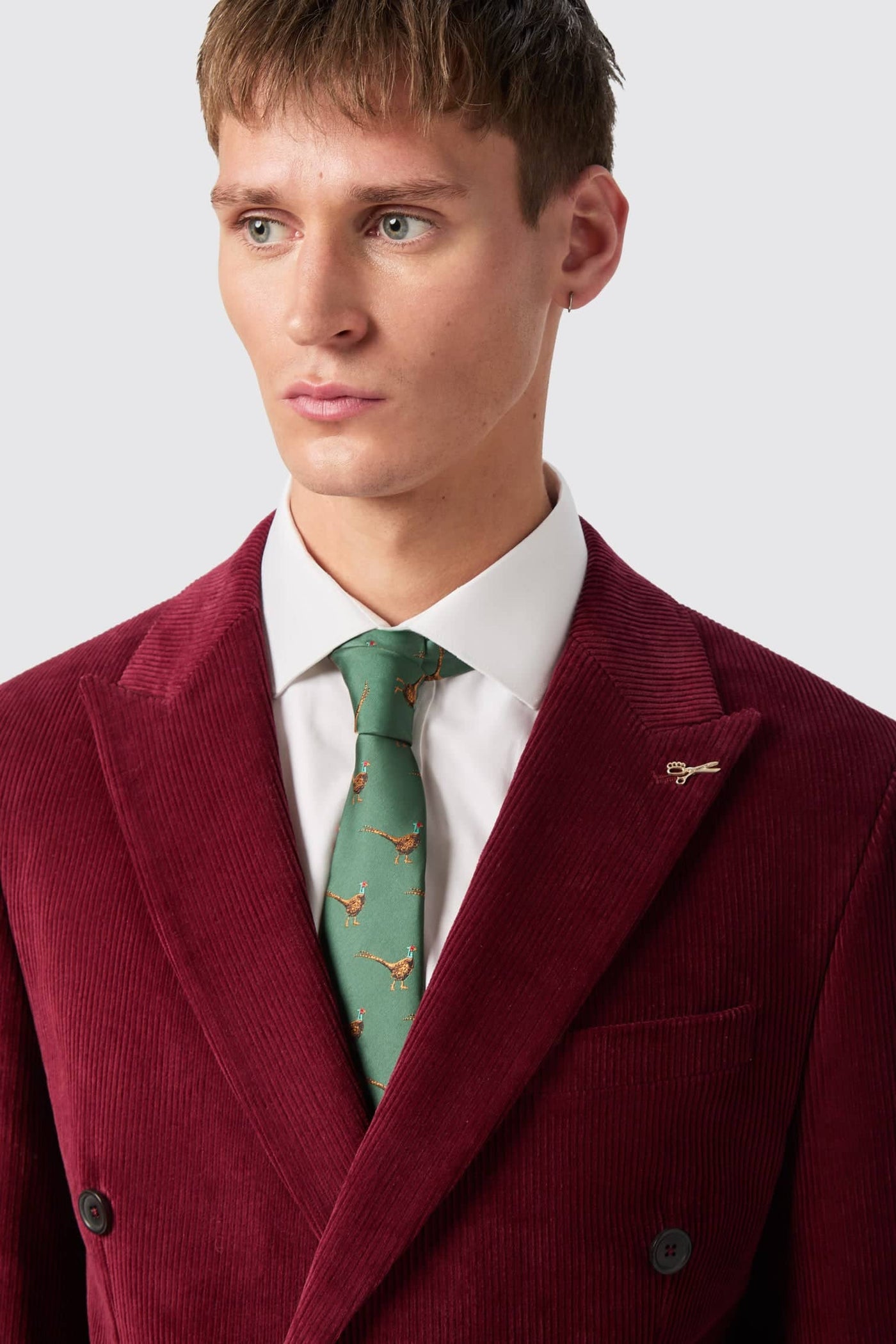 Waugh Slim Fit Burgundy Corduroy Double Breasted Jacket - ARCHIVE