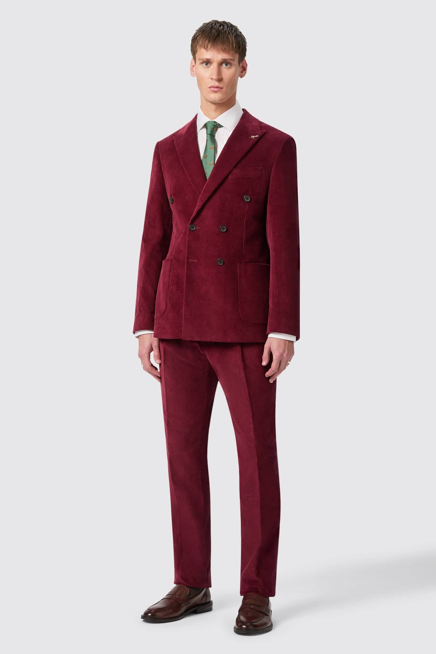 Waugh Slim Fit Burgundy Corduroy Double Breasted Jacket - ARCHIVE