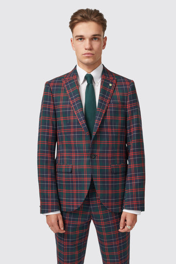 Twisted Tailor Woolf Slim Fit Green Tartan Jacket