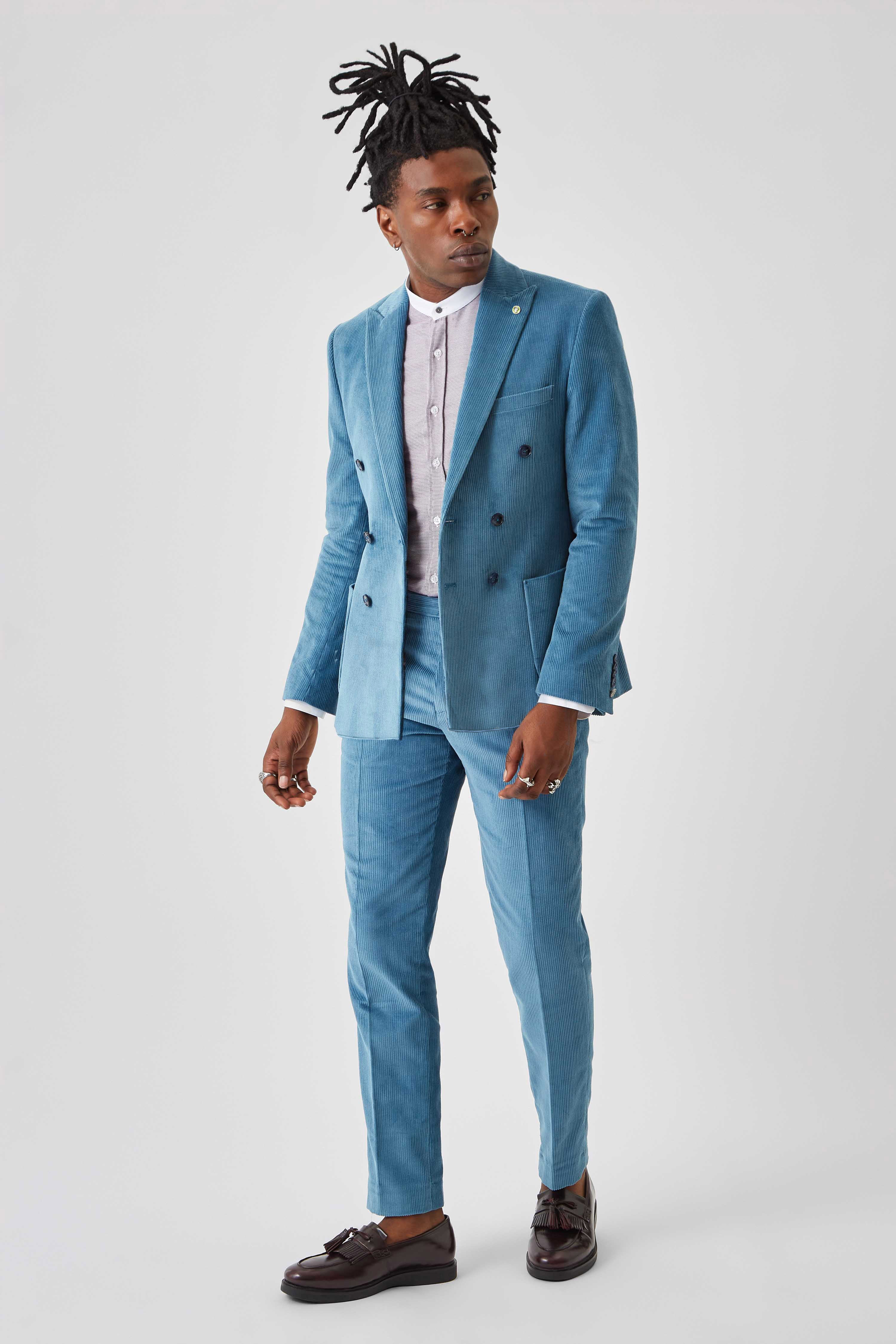 Arlo Slim Fit Blue Corduroy Double Breasted Jacket — Twisted Tailor