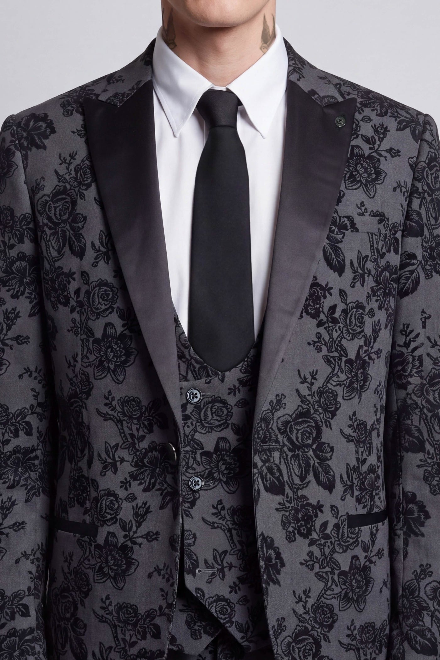 Fleet Skinny Fit Black Floral Suit Jacket