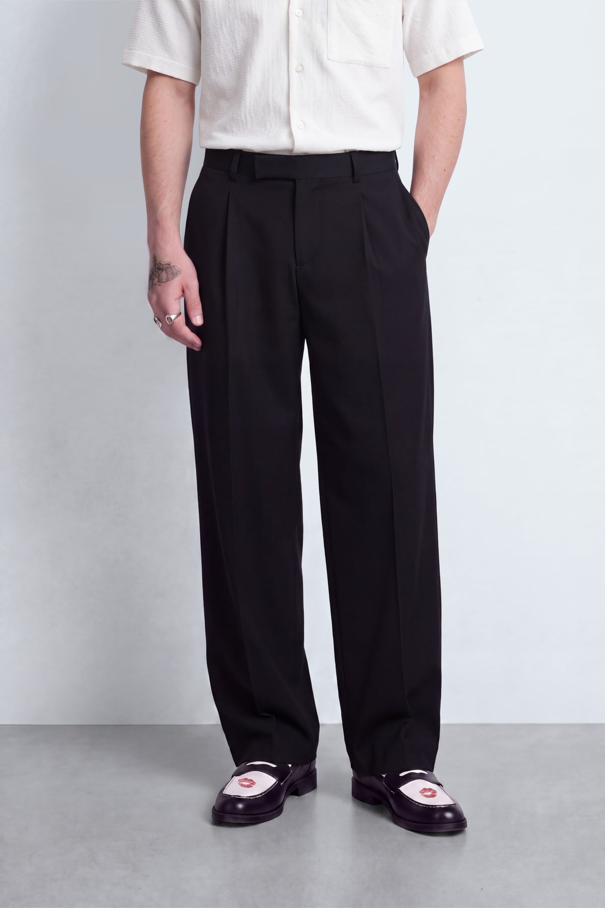 Syrah Relaxed Fit Black Suit Trousers