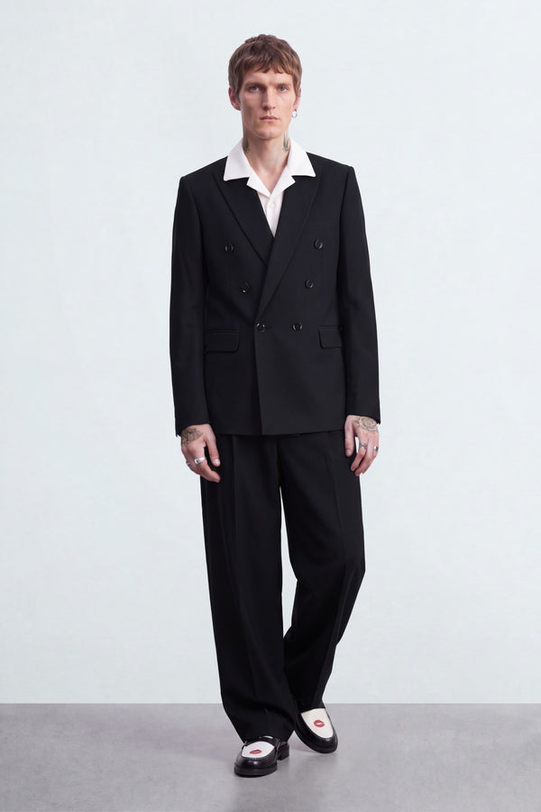 Syrah Relaxed Fit Double Breasted Black Suit