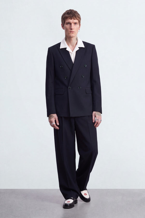 Syrah Relaxed Fit Double Breasted Black Suit