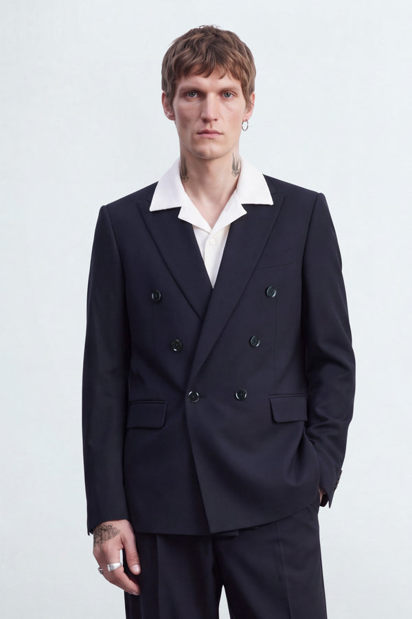 Syrah Double Breasted Black Suit Jacket