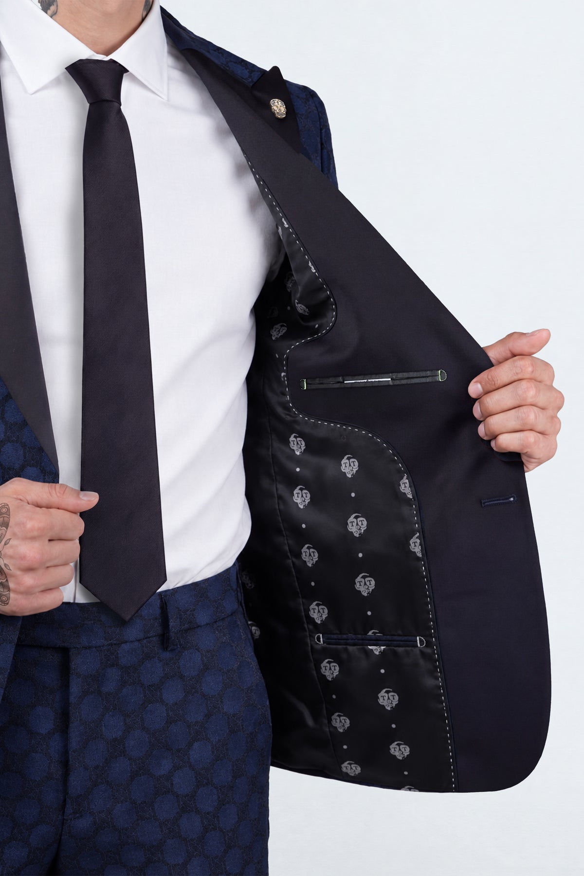 Papatya Slim Fit Navy Jacquard Suit