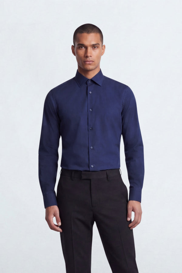 Apsley Slim Fit Navy Cotton Shirt