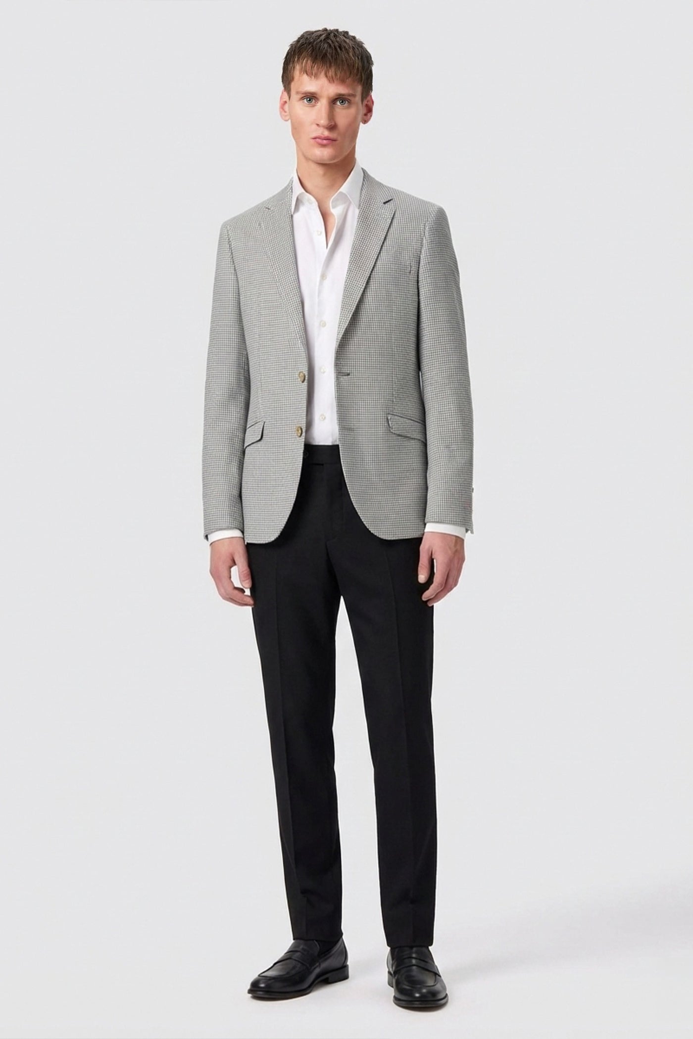 Gough Slim Fit Light Blue Houndstooth Jacket