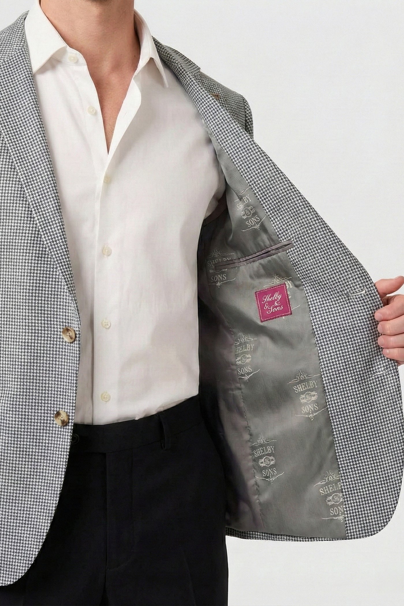 Gough Slim Fit Light Blue Houndstooth Jacket