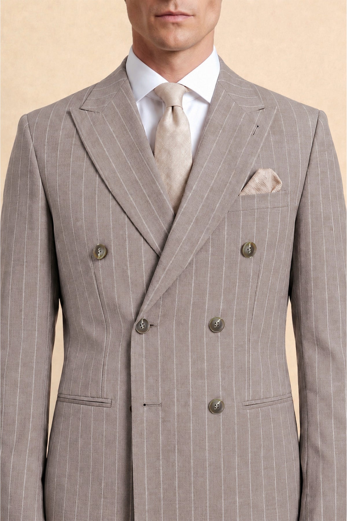 Highgate Slim Fit Double Breasted Beige Suit Jacket