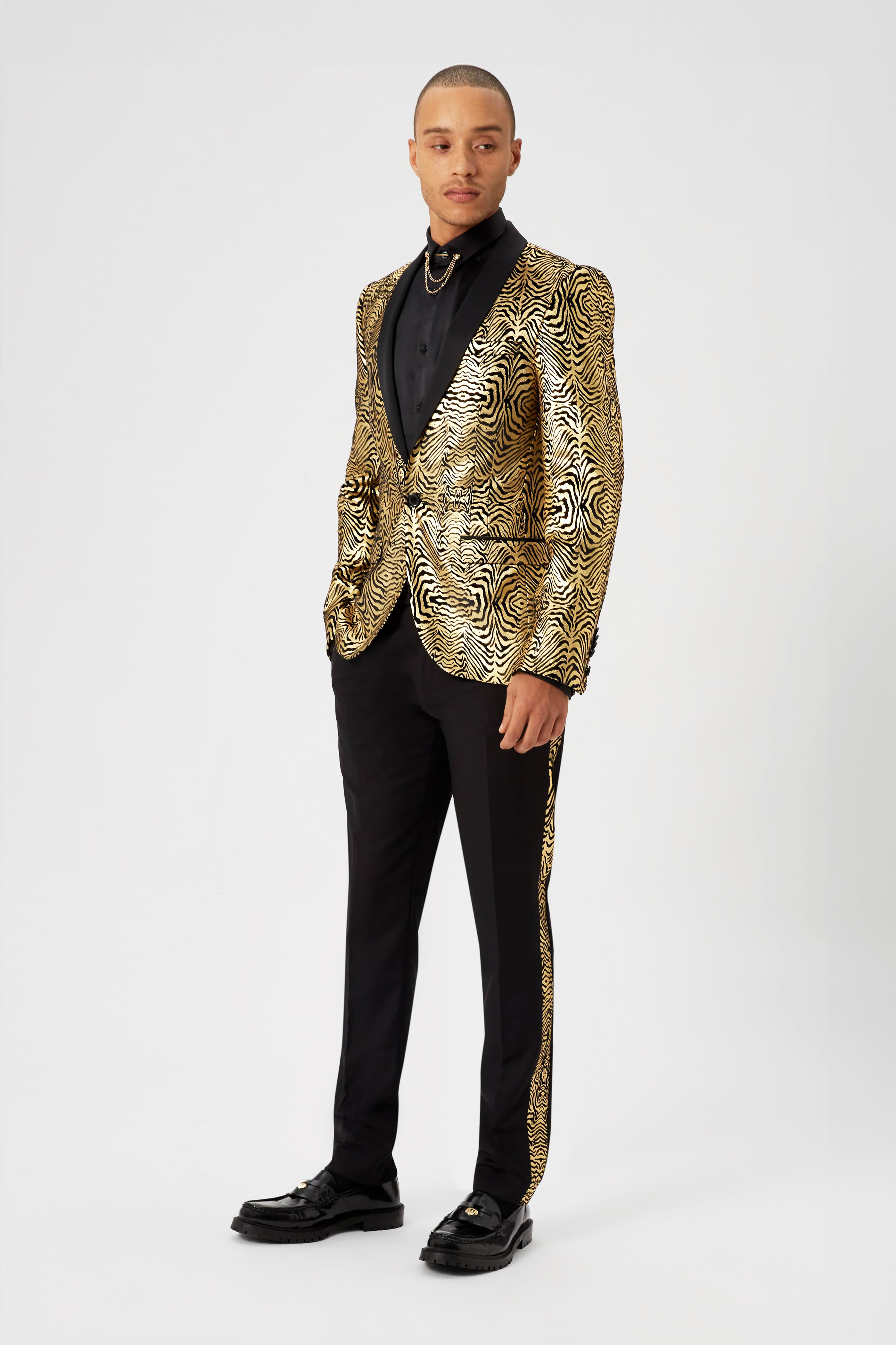 Black and top gold suit