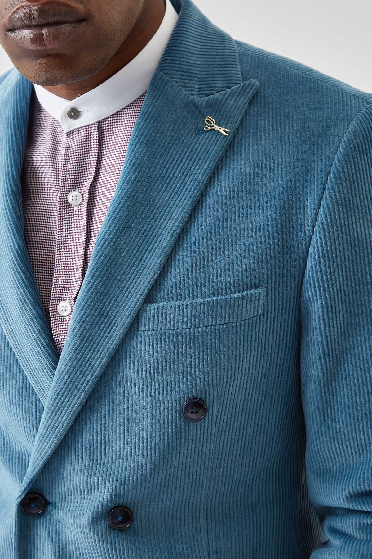 Arlo Slim Fit Blue Corduroy Double Breasted Jacket