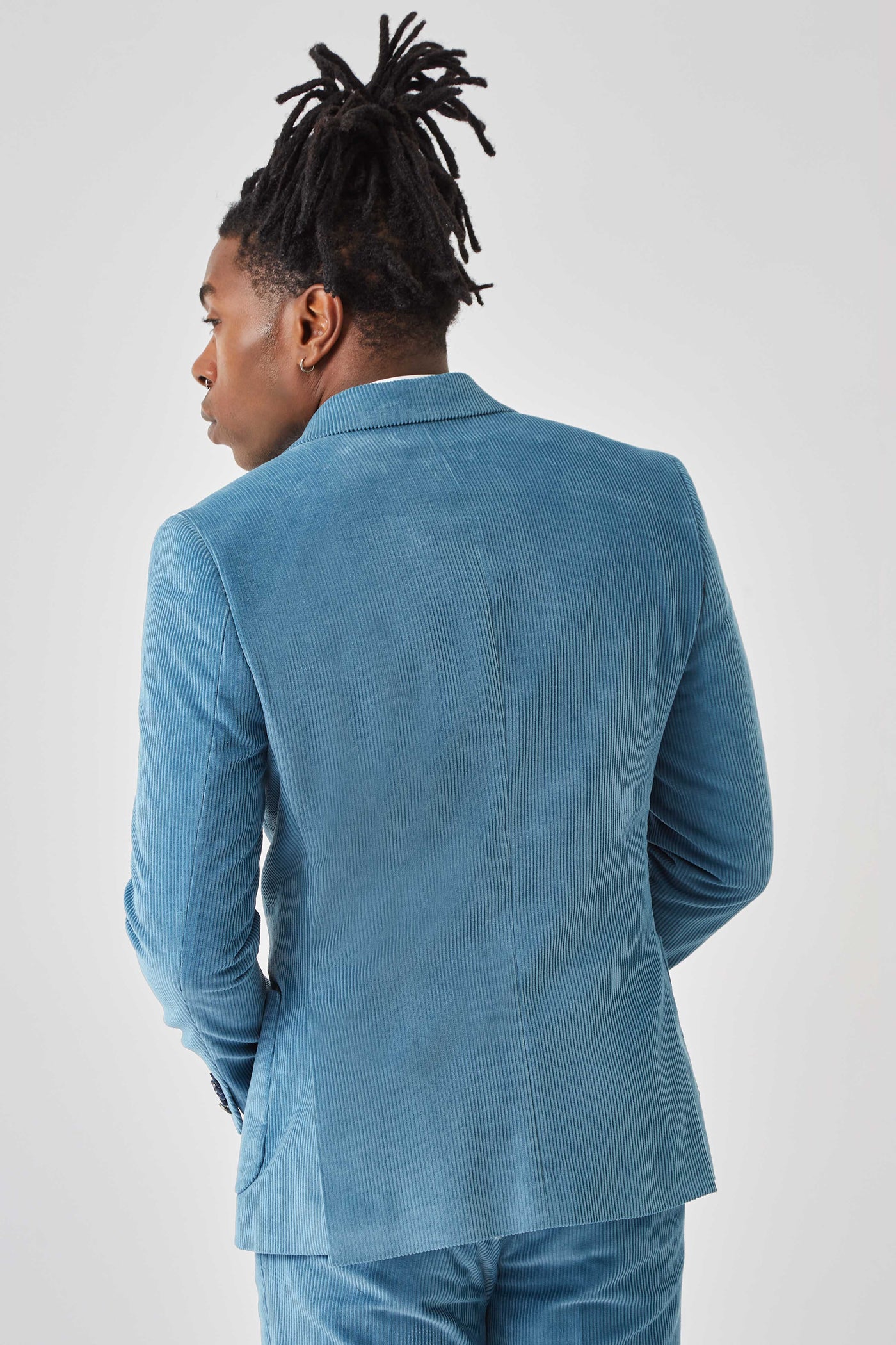 Arlo Slim Fit Blue Corduroy Double Breasted Jacket