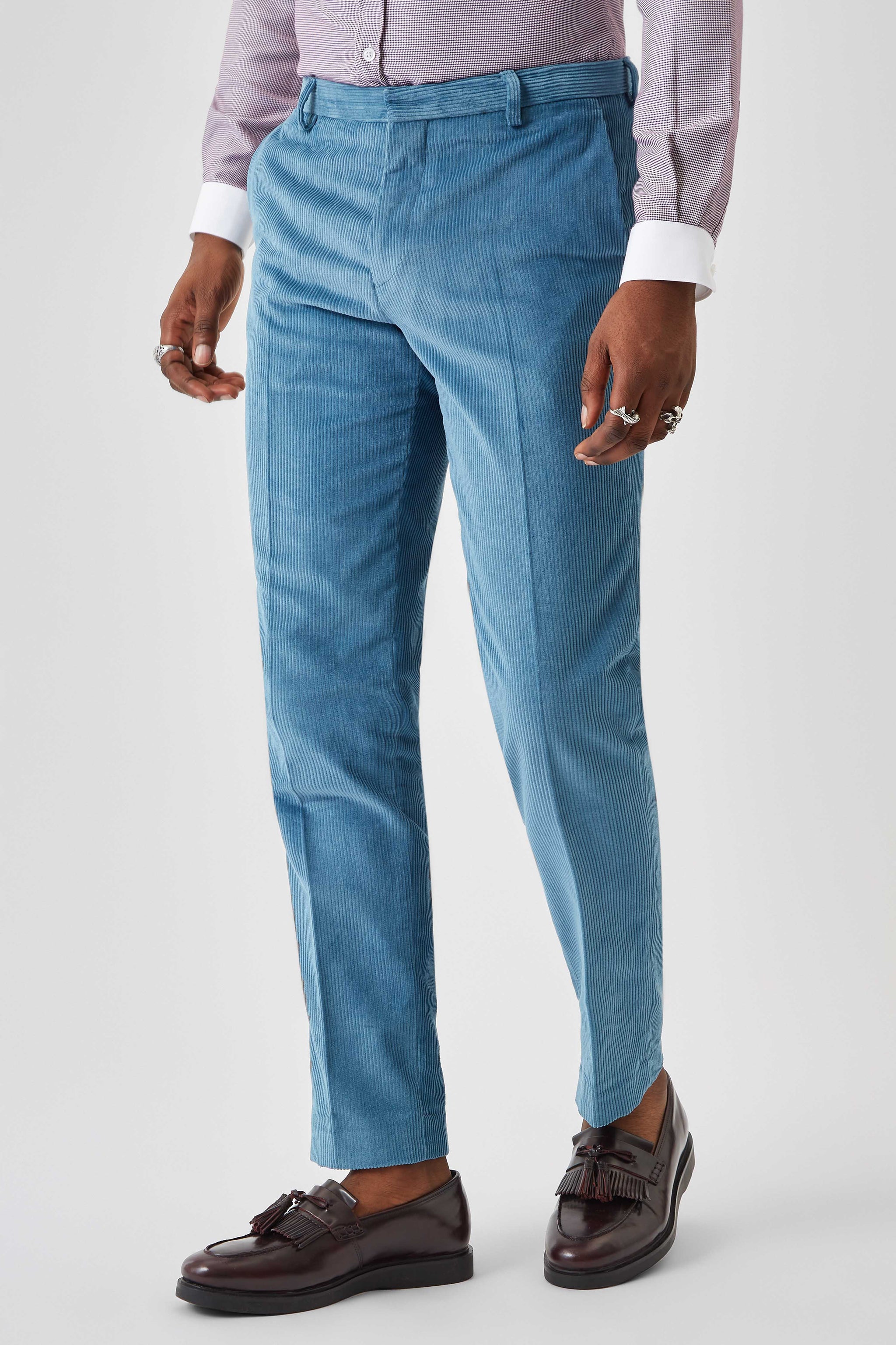 Aston Slim Fit Blue Corduroy Trousers
