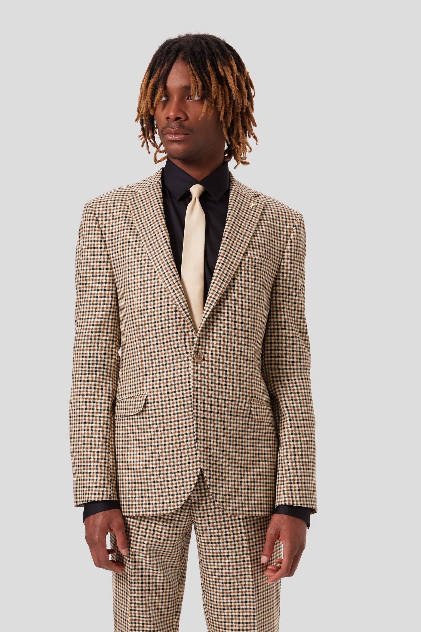 Blythe Slim Fit Beige Check Suit