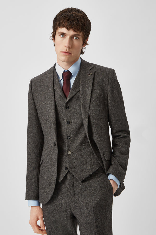 Uptown Slim Fit Brown Tweed Wool Jacket