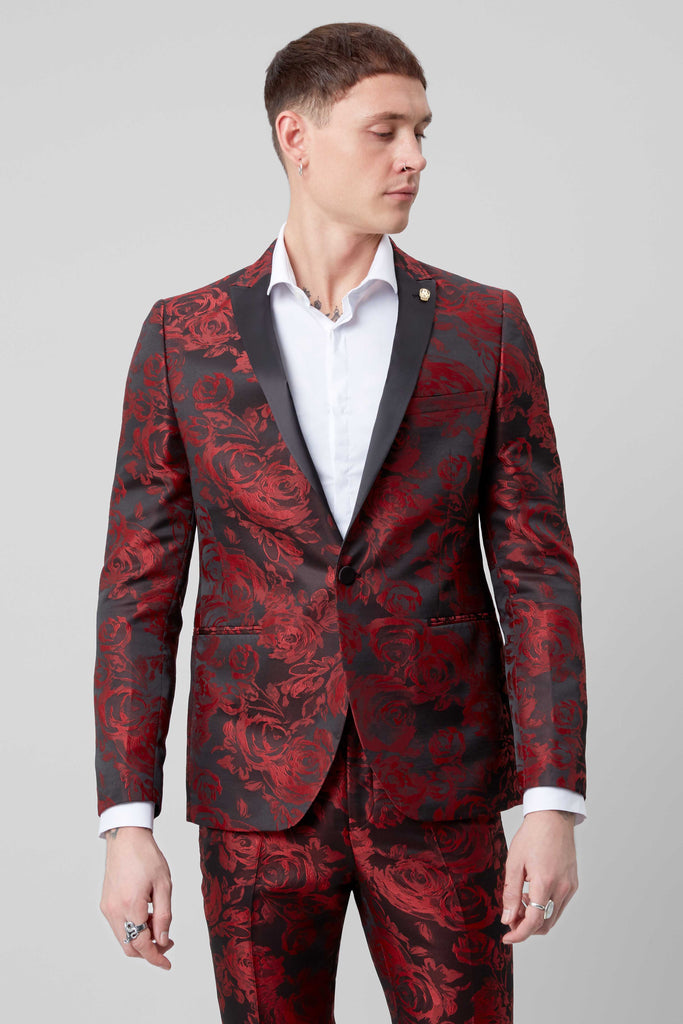 Twisted Tailor Ersat Skinny Fit Black Tuxedo Jacket With Rose Jacquard