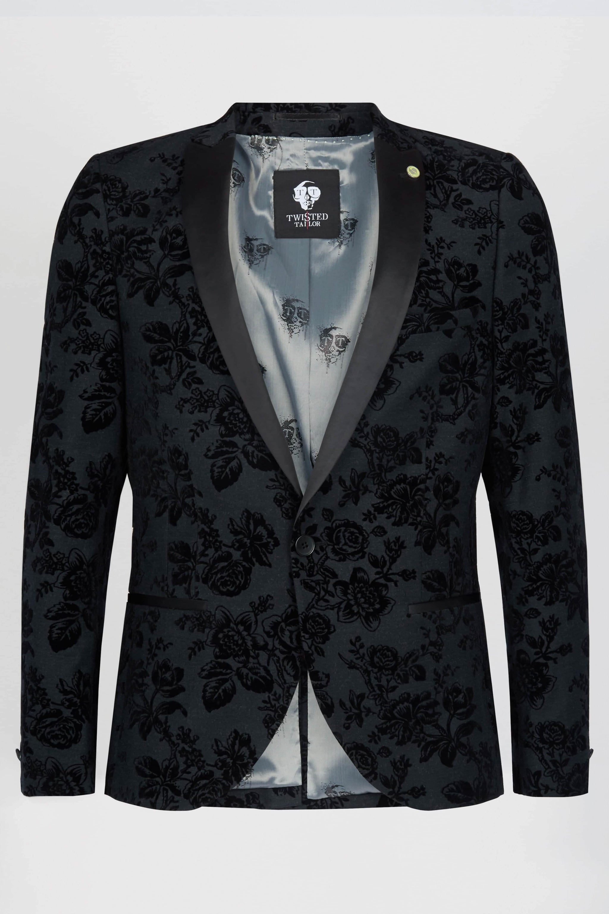 Fleet Skinny Fit Black Floral Tuxedo Jacket Twisted Tailor