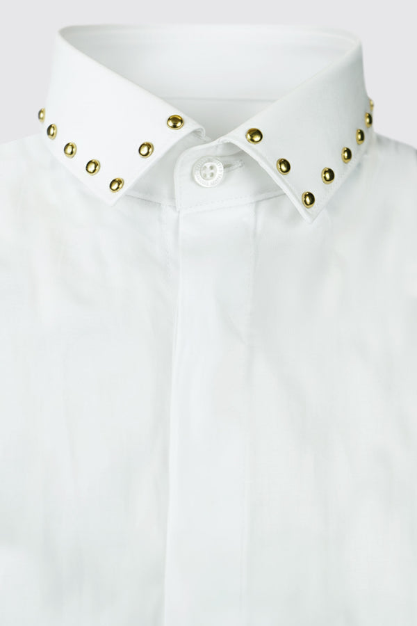 Leigh White Double Cuff Shirt with Gold Studded Collar - ARCHIVE