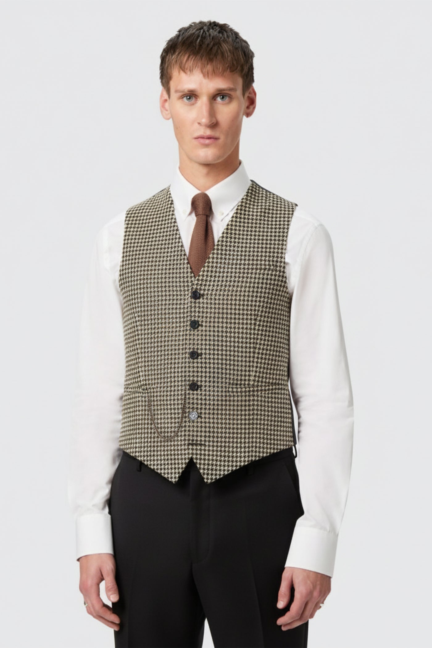 Wexford Slim Fit Brown Houndstooth Vest