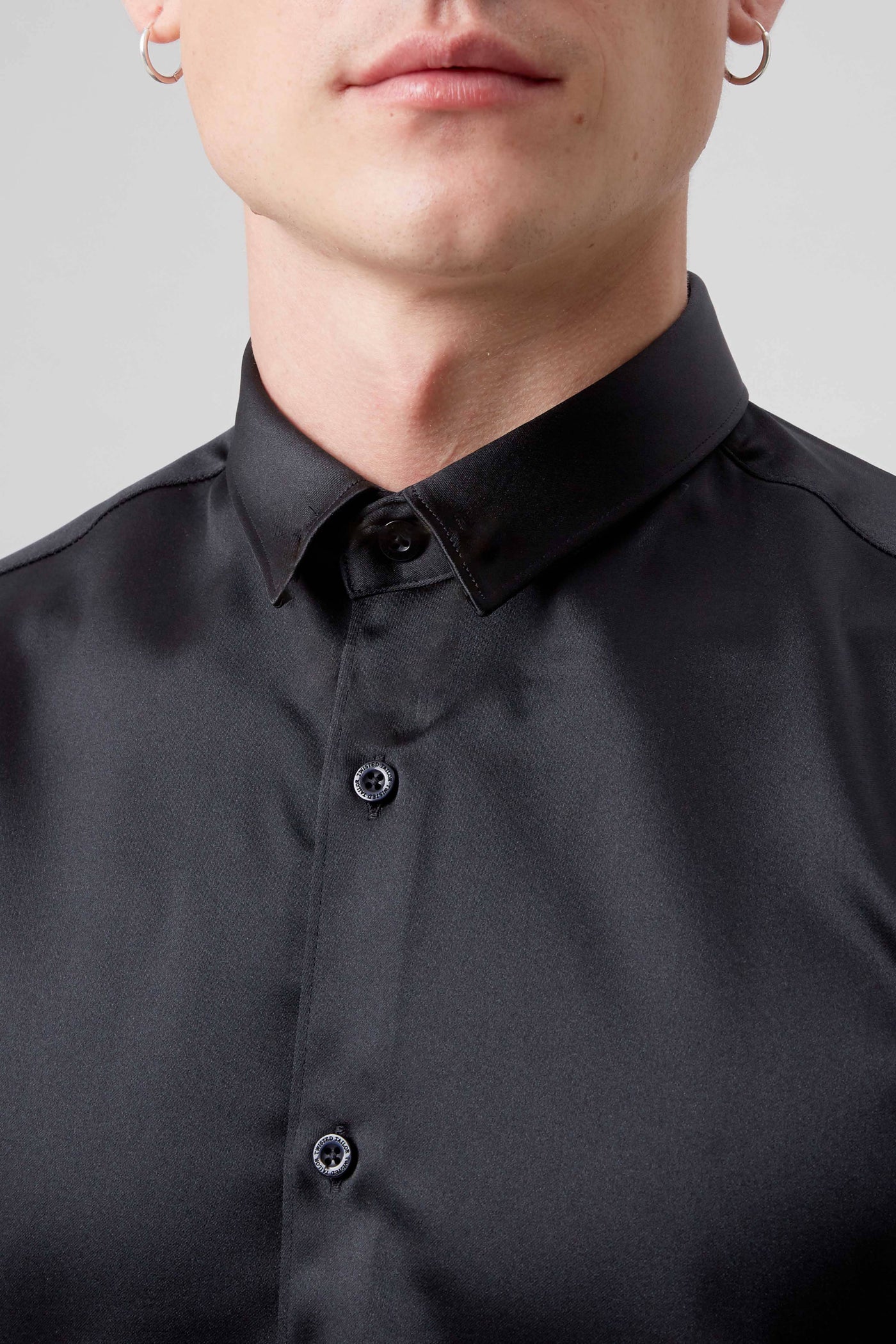 Slinky Slim Fit Black Sateen Shirt - ARCHIVE