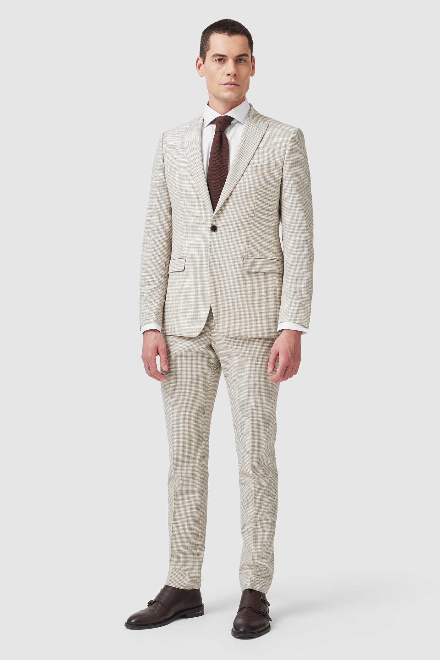 Perrin Slim Fit Neutral Check Cotton Jacket - ARCHIVE